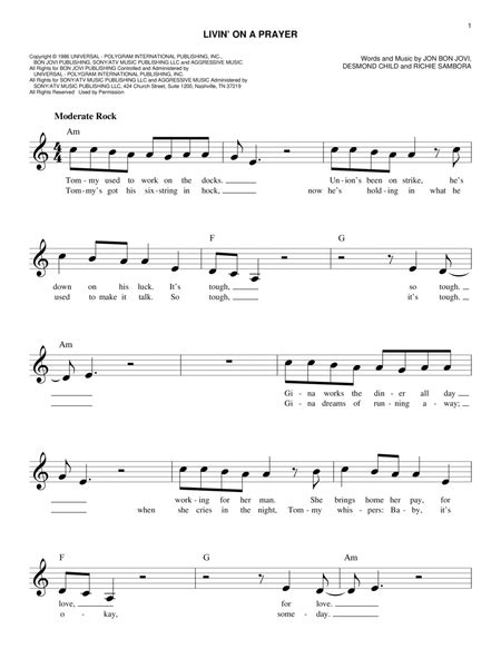 Livin On A Prayer By Bon Jovi Piano Digital Sheet Music Sheet