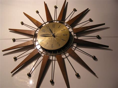 Retro Sunburst Starburst Teak Wood Westclox Wall Clock Catawiki