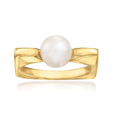 Ross Simons Italian 8mm Cultured Pearl Squared Ring In 22kt Yellow Gold