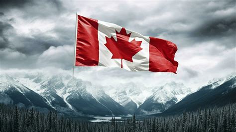 Majestic Mountain Range Tranquil Scene Canadian Flag 32942958 Stock