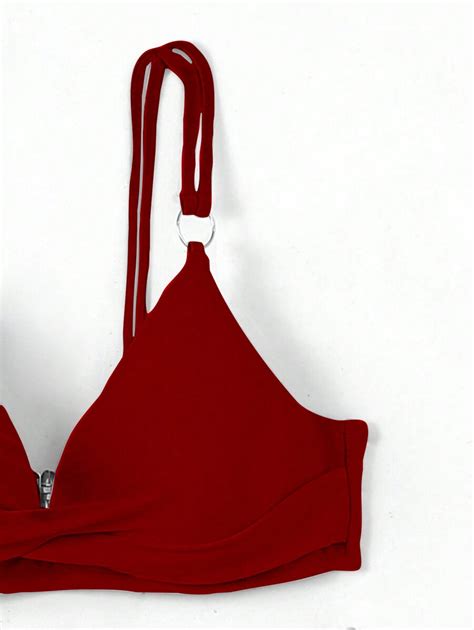 Women S Solid Color Crisscross Bra Bikini Bottom Sexy Red Bikini Set