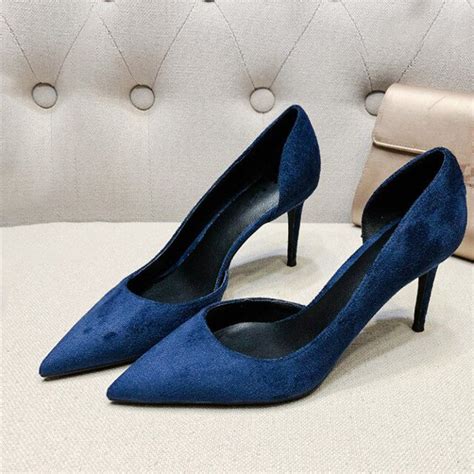 Ycnychchy Sexy Women 6cm 8cm High Heels Blue Pink Pumps Pointed Toe Genuine Suede Leather Shoes