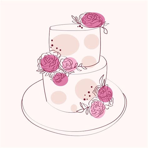 Pastel De Dos Capas Con Flores Rosas Vector Premium