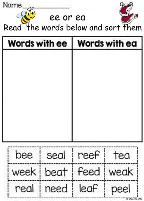 Ee Or Ea Sorting Worksheet Phonics Worksheets Ea Words Ee Words