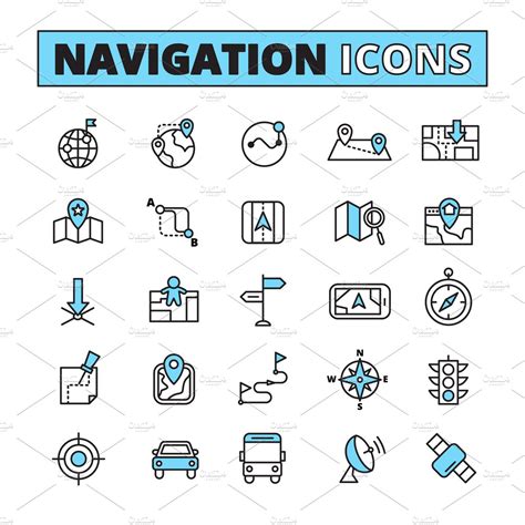 Map navigation symbols set | Icons ~ Creative Market