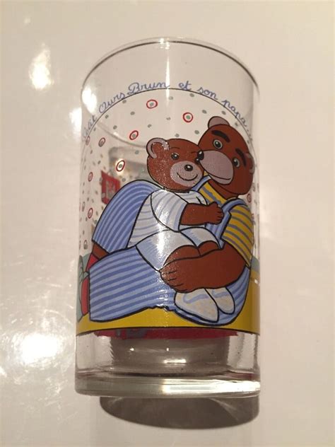 Verre Amora Vintage Petit Ours Brun Dessin Papa Bayard Presse Eural