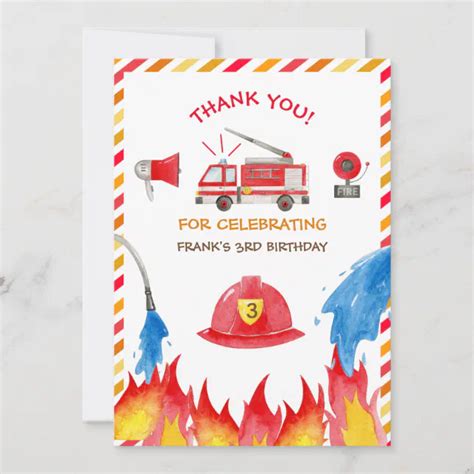 Fire Truck Fire Engine Birthday Party Thank You Zazzle