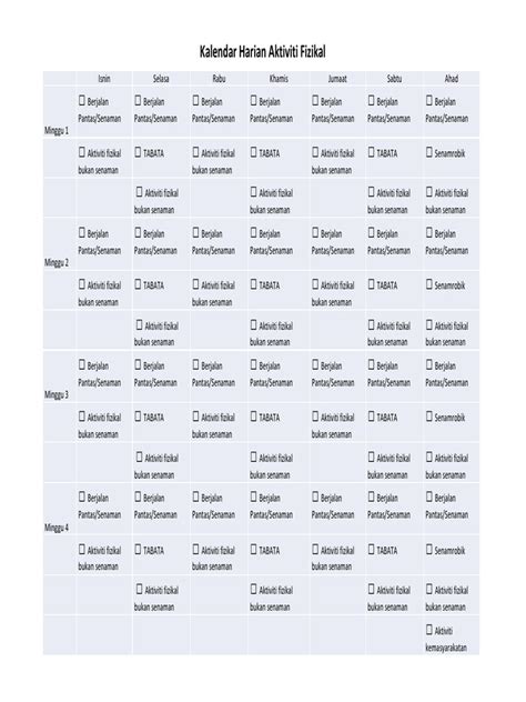 Pdf Jadual Aktiviti Fizikal Harian Dokumen Tips