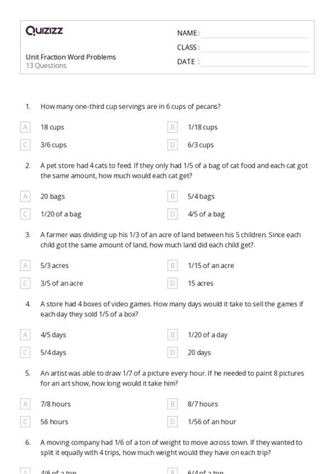 50 Fraction Word Problems Worksheets For 6th Grade On Quizizz Free