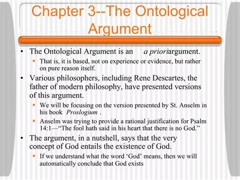 Ppt Chapter 3 The Ontological Argument Powerpoint Presentation Free