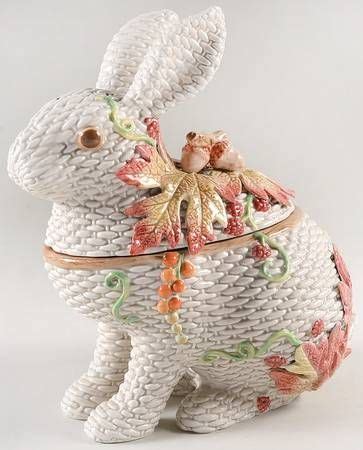 Bunny Rabit Cookie Jar And Lid Autumn Fields By Fitz Floyd Fitz And