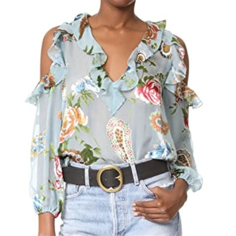 Alice Olivia Tops Alice And Olivia Gia Icy Aqua Floral Cold