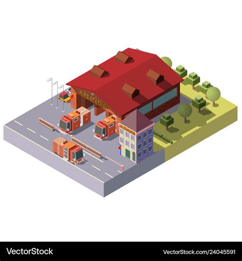 D Isometric Fire Station Municipal Royalty Free Vector