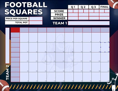 Football Squares, 50 Squares, Editable PDF Template, Printable PNG File
