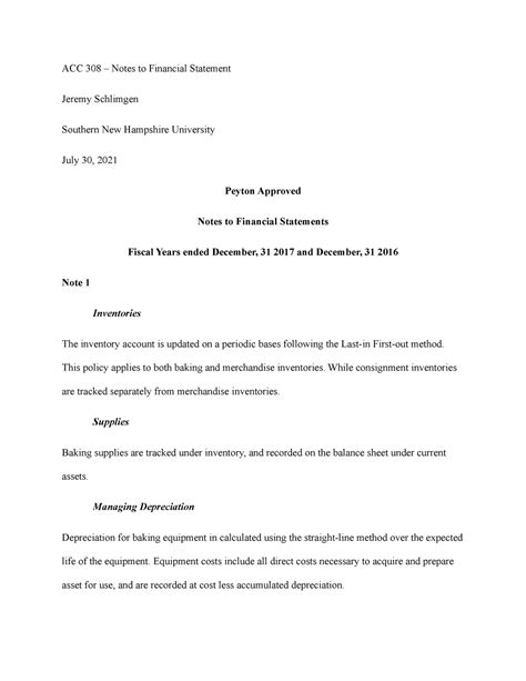 Milestone 2 Notes To Financial Statements Part Of Final Project ACC