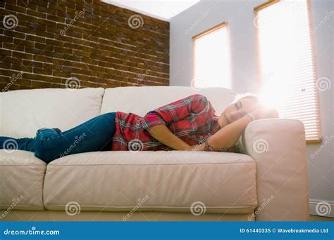 Pretty Blonde Napping On Couch Stock Image Image Of Caucasian Fair 61440335