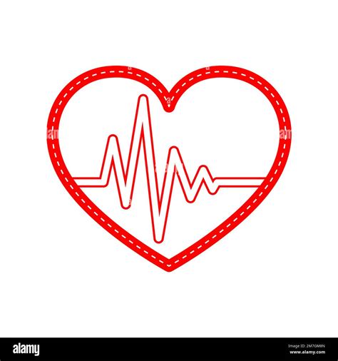 Red Heart Icon With Sign Heartbeat Vector Illustration Heart In Flat