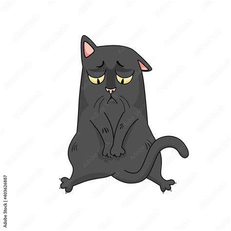 Cartoon vector sad black cat. Funny character isolated on white ...