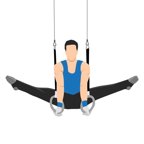 Hombre Gimnasia Con Anillos Colocar Atleta En Uniforme Plano Vector