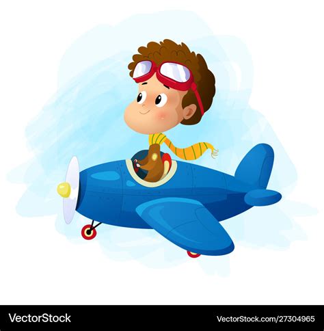 Cute cartoon boy flying plane Royalty Free Vector Image