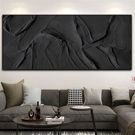 Large Canvas Wall Art Black Painting Black Abstract Wall Etsy