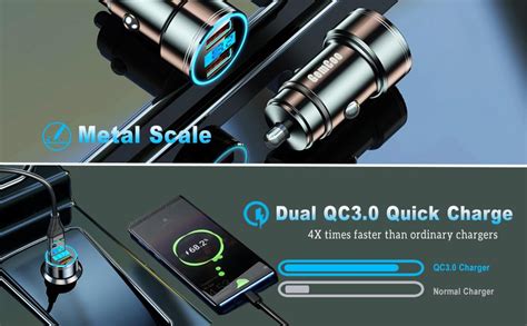 Gemcoo Car Charger 45w Dual Qc30 Fast Usb Car Charger Adapter Metal Cigarette Lighter Usb