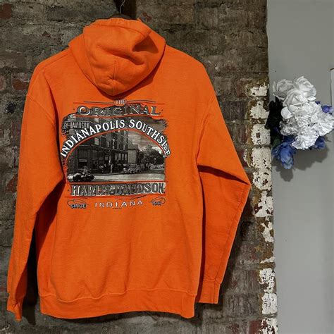 Vintage Y2k Harley Davidson Hoodie Orange No Depop