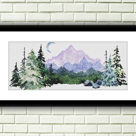 Watercolor Lake And Forest Counted Cross Stitch PDF Pattern Etsy