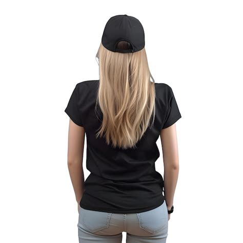 Niña rubia con camiseta negra y gorra de béisbol aislada sobre un fondo