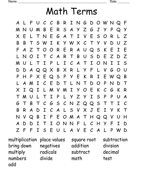 Math Terms Word Search Wordmint