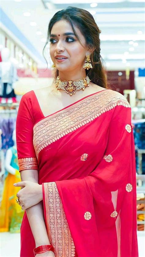 Keerti Suresh In Red Saree Indian Fashion Saree Indian Women Fashion