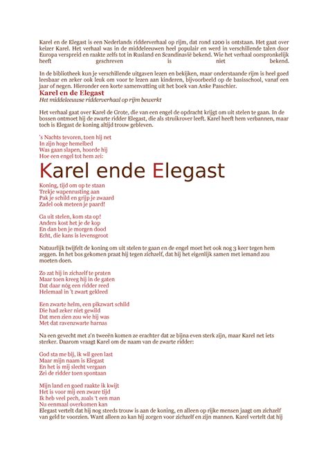 Karel En De Elegast Nederlands Vijfde Middelbaar Karel En De