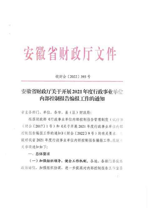 关于转发《安徽省财政厅关于开展2021年度行政事业单位内部控制报告编报工作的通知》的通知濉溪县人民政府信息公开网