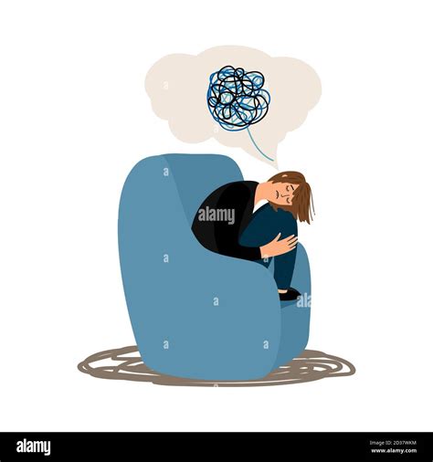 Depressed Girl Tangled Brain Vector Illustration Isolated Untangle