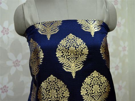 Blue Gold Brocade Banarasi Brocade Fabric By The Yard Banaras Etsy