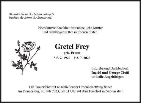 Trauer Gretel Frey 15 07 2023 Teckbote Trauerportal