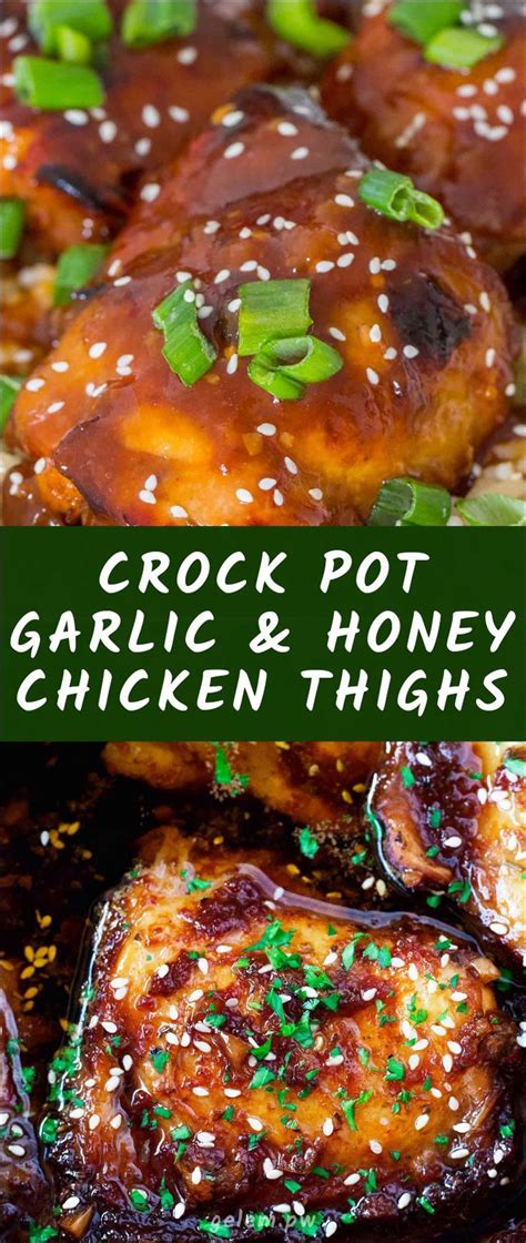 Crock Pot Garlic And Honey Chicken Thighs Chicken Thigh Recipes Crockpot Chicken Thigh Recipes