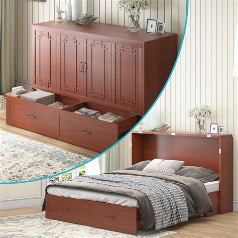 Cecer Queen Size Murphy Cabinet Chest Bed 2 In 1 Murphy Bed With Foldable Foam