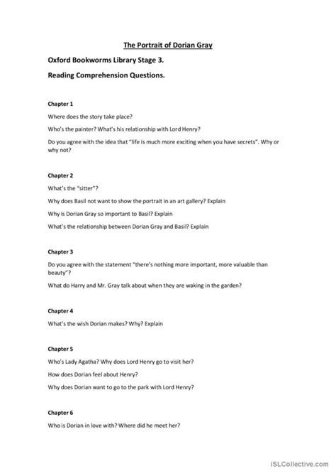 The Picture Of Dorian Gray Oxford B English Esl Worksheets Pdf And Doc