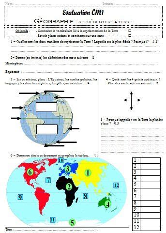 évaluation géographie cm1 cm2 représenter la terre La Classe de Myli