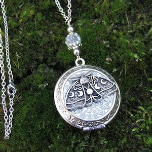 Stunning Phases Of The Moon Photo Locket Witchy Woman Moth Necklace