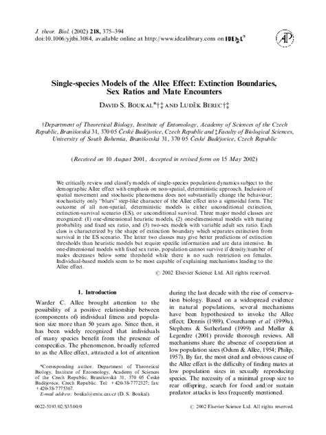 Pdf Single Species Models Of The Allee Effect Extinction Boundaries Sex Ratios And Mate