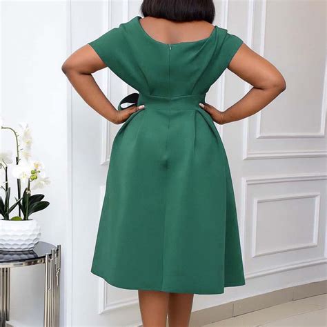 Fashion V Neck Mid Calf Short Sleeve Regular Women S Dress