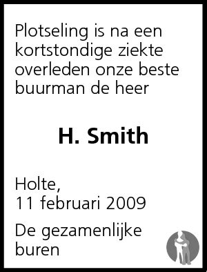 Hendrik Smith Overlijdensbericht En Condoleances Mensenlinq Nl