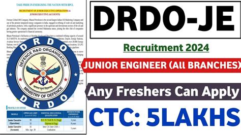 DRDO Junior Engineer Recruitment 2024 Freshers CTC 5LPA DRDO