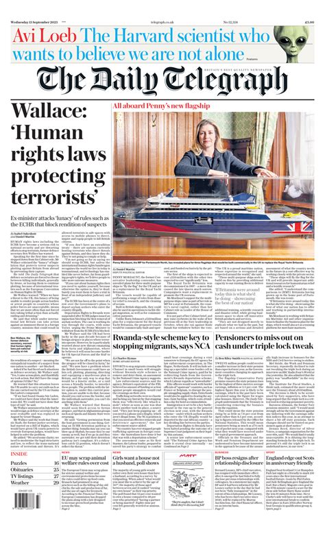 Daily Telegraph Front Page 13th Of September 2023 Tomorrow S Papers