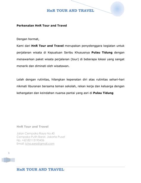 HnR Tour And Travel WISATA PULAU TIDUNG PDF