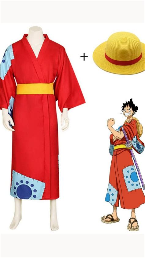 One Piece Wano Country Costumes Monkey D Luffy Cosplay Kimono Set With