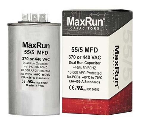 Maxrun 555 Mfd Uf 370 O 440 Voltios Vca Condensador Redondo Meses Sin