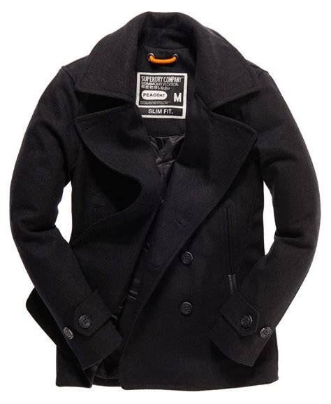 Men S Commodity Slim Pea Coat In Charcoal Superdry Uk Peacoat Men Mens Jackets Winter